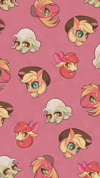 Size: 1080x1920 | Tagged: safe, artist:phyllismi, apple bloom, applejack, big macintosh, granny smith, g4, apple family, tiled background, wallpaper