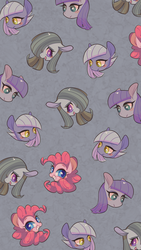 Size: 1080x1920 | Tagged: safe, artist:phyllismi, limestone pie, marble pie, maud pie, pinkie pie, g4, pie sisters, siblings, sisters, tiled background, wallpaper