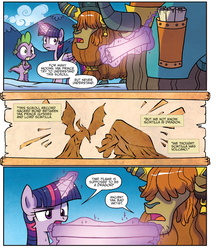 Size: 1365x1583 | Tagged: safe, idw, official comic, spike, twilight sparkle, alicorn, dragon, pony, g4, wings over yakyakistan, spoiler:comic, spoiler:comic56, scroll, twilight sparkle (alicorn)