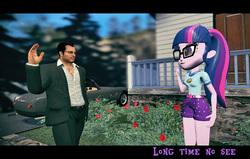 Size: 1210x768 | Tagged: safe, artist:blackbelt2297, sci-twi, twilight sparkle, human, equestria girls, g4, my little pony equestria girls: legend of everfree, 3d, crossover, dead rising, dead rising 2: off the record, duo, frank west, gmod