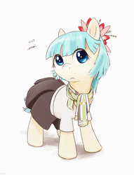 Size: 1136x1490 | Tagged: safe, artist:yvt-jp, coco pommel, earth pony, pony, g4, clothes, cocobetes, colored pupils, cute, female, mare, pleated skirt, scarf, shirt, simple background, skirt, solo, white background