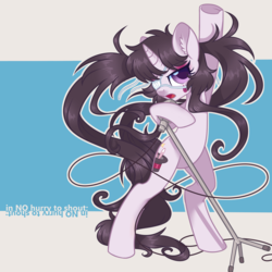 Size: 3300x3300 | Tagged: safe, artist:hawthornss, oc, oc only, oc:alice (moonsugar), oc:seren song, pony, unicorn, ear fluff, eyepatch, eyeshadow, high res, looking at you, makeup, microphone, open mouth, singing