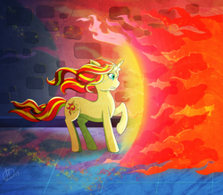 Size: 1280x1120 | Tagged: safe, artist:scarabdynasty1, sunset shimmer, pony, unicorn, g4, crying, female, fire, force field, magic, raised hoof, shield, solo