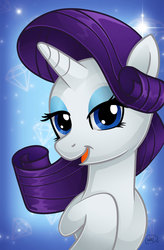 Size: 750x1141 | Tagged: safe, artist:christadoodles, rarity, pony, unicorn, g4, abstract background, female, looking at you, smiling, solo