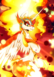 Size: 1358x1920 | Tagged: safe, artist:rariedash, daybreaker, alicorn, pony, semi-anthro, a royal problem, g4, butt, daybutt, fangs, female, helmet, looking at you, mare, plot, solo