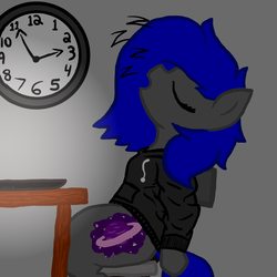 Size: 800x800 | Tagged: safe, artist:legendoflink, oc, oc only, oc:stargazer, earth pony, pony, clock, clothes, computer, cute, eyes closed, female, hoodie, sitting, sleeping, zzz