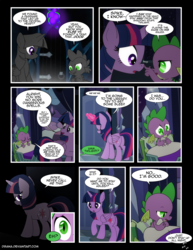 Size: 1275x1650 | Tagged: safe, artist:dsana, spike, twilight sparkle, alicorn, dragon, pony, comic:the shadow shard, g4, comic, dark magic, magic, twilight sparkle (alicorn)