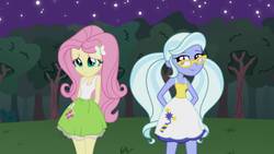 Size: 1280x720 | Tagged: safe, artist:doctor-g, artist:edwardp31, artist:xebck, fluttershy, sugarcoat, equestria girls, g4, clothes, dress, duo, female, glasses, skirt