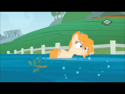 Size: 2048x1536 | Tagged: safe, screencap, pear butter, earth pony, pony, g4, the perfect pear, black bars, boomerang (tv channel), female, flood, letterboxing, mare, puffy cheeks, solo, water