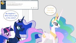 Size: 1280x720 | Tagged: safe, artist:hakunohamikage, princess celestia, princess luna, twilight sparkle, alicorn, pony, ask-princesssparkle, g4, ask, tumblr, twilight sparkle (alicorn)