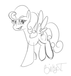 Size: 1780x1920 | Tagged: safe, artist:binkyt11, strawberry sunrise, pegasus, pony, g4, female, mare, monochrome, simple background, sketch, smug, solo, spread wings, white background, wings