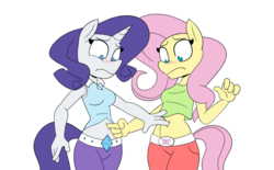 Size: 900x559 | Tagged: safe, artist:nezzux, fluttershy, rarity, anthro, g4, belly button, female, fetish, lesbian, navel fetish, navel play, ship:flarity, shipping