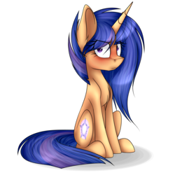 Size: 5000x5000 | Tagged: safe, artist:snowbunny0820, oc, oc only, oc:galaxy swirls, pony, unicorn, absurd resolution, blushing, female, mare, sitting, solo