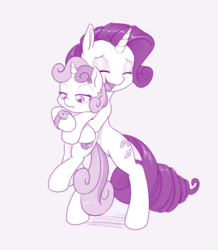 Size: 785x900 | Tagged: safe, artist:dstears, rarity, sweetie belle, pony, unicorn, forever filly, belle sisters, cute, diasweetes, duo, female, filly, hug, mama rarity, mare, raribetes, sibling love, siblings, simple background, sisterly love, sisters, sweetie belle is not amused, unamused, watch, wristwatch