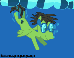 Size: 3372x2640 | Tagged: safe, artist:sb1991, oc, oc only, oc:film reel, pony, challenge, equestria amino, goggles, high res, signature, smiling, solo, swimming, swimming goggles, swimming pool, underwater