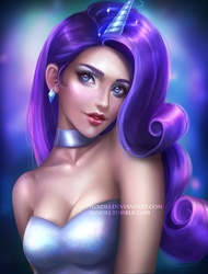 Size: 684x900 | Tagged: safe, artist:nindei, rarity, human, g4, breasts, cleavage, female, horn, horned humanization, humanized, looking at you, solo