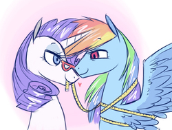 Size: 462x349 | Tagged: safe, rainbow dash, rarity, pony, g4, female, glasses, heart, lesbian, mare, measuring tape, ship:raridash, shipping, simple background, smiling, white background