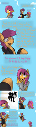Size: 1500x5250 | Tagged: safe, artist:conmanwolf, scootaloo, pegasus, pony, comic:ask motherly scootaloo, g4, comic, factory scootaloo, hairpin, high res, motherly scootaloo, scootaloo can fly, sweatshirt