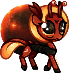 Size: 740x767 | Tagged: safe, artist:amberpone, oc, oc only, alien, alien pony, original species, pony, adult, armor, big eyes, contest prize, cute, cutie mark, digital art, eye reflection, eyestalks, female, four eyes, looking up, mane, mare, orange eyes, original style, paint tool sai, planet, red fur, reflection, simple background, solo, space, standing, transparent background, walking