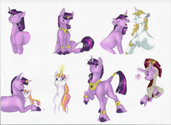 Size: 3508x2550 | Tagged: safe, artist:artemideus, prince blueblood, twilight sparkle, oc, classical unicorn, pony, unicorn, g4, armor, cloven hooves, female, high res, horn, leonine tail, male, mare, offspring, parent:prince blueblood, parent:twilight sparkle, parents:twiblood, ship:twiblood, shipping, simple background, stallion, straight, unshorn fetlocks, white background