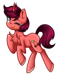 Size: 841x1097 | Tagged: safe, artist:sketchyhowl, oc, oc only, oc:cherry colette, pony, unicorn, chest fluff, female, mare, one eye closed, simple background, solo, transparent background, wink