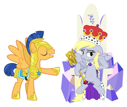 Size: 780x656 | Tagged: source needed, safe, artist:cheezedoodle96, artist:masem, edit, derpy hooves, flash sentry, pegasus, pony, g4, best friends, female, male, mare, queen derpy, scepter, stallion, twilight scepter