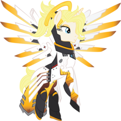 Size: 1024x1019 | Tagged: safe, artist:violetfeatheroficial, pony, crossover, mercy, overwatch, ponified, simple background, solo, transparent background, vector