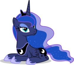 Size: 5000x4371 | Tagged: safe, artist:dashiesparkle, princess luna, alicorn, pony, a royal problem, g4, .svg available, absurd resolution, bedroom eyes, crown, female, jewelry, looking at you, mare, prone, regalia, simple background, smiling, solo, transparent background, vector