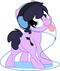 Size: 1024x1221 | Tagged: safe, artist:kellythedrawinguni, oc, oc only, oc:bangers, earth pony, pony, chibi, headphones, male, simple background, solo, stallion, tongue out, transparent background