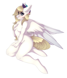 Size: 2304x2688 | Tagged: safe, artist:pinkxei, oc, oc only, pegasus, anthro, unguligrade anthro, anthro oc, barbie doll anatomy, breasts, commission, featureless breasts, female, high res, looking at you, mare, sexy, simple background, solo