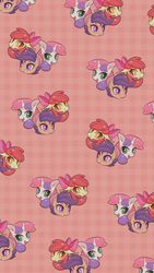 Size: 1080x1920 | Tagged: safe, artist:phyllismi, apple bloom, scootaloo, sweetie belle, earth pony, pegasus, pony, unicorn, g4, cutie mark crusaders, female, filly, tiled background, wallpaper