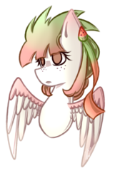 Size: 1608x2492 | Tagged: safe, artist:ladyunilove, oc, oc only, oc:melon ice, pegasus, pony, bust, female, freckles, mare, no pupils, portrait, simple background, solo, spread wings, transparent background, wings