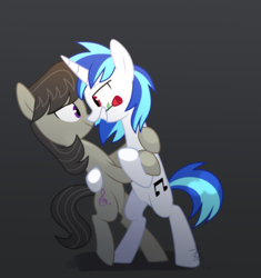 Size: 1467x1560 | Tagged: safe, artist:yaco, dj pon-3, octavia melody, vinyl scratch, earth pony, pony, unicorn, g4, bipedal, dancing, female, flower, lesbian, looking at each other, mare, rose, ship:scratchtavia, shipping, simple background, smiling