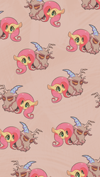 Size: 1080x1920 | Tagged: safe, artist:phyllismi, discord, fluttershy, draconequus, pegasus, pony, g4, facial hair, female, goatee, male, mare, open mouth, ship:discoshy, shipping, smiling, straight, tiled background, wallpaper