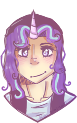 Size: 211x339 | Tagged: safe, artist:ultraderpymuffin, starlight glimmer, human, g4, blushing, bust, female, horn, horned humanization, humanized, looking at you, portrait, simple background, smiling, solo, transparent background