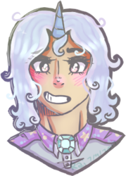 Size: 210x294 | Tagged: safe, artist:ultraderpymuffin, trixie, human, g4, blushing, bust, female, grin, horn, horned humanization, humanized, looking at you, portrait, simple background, smiling, solo, transparent background