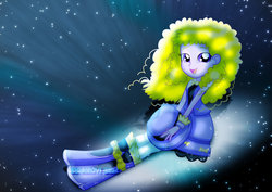 Size: 1600x1131 | Tagged: safe, artist:jucamovi1992, oc, oc only, oc:holiday candy, equestria girls, g4, clothes, dress, hat, looking at you, magical girl, open mouth, smiling, solo, stars
