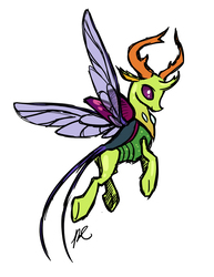 Size: 838x1083 | Tagged: safe, artist:hexfloog, thorax, changedling, changeling, g4, king thorax, male, old version, simple background, smiling, solo, spread wings, wings