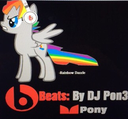 Size: 324x301 | Tagged: safe, oc, oc only, oc:rainbow dazzle, pegasus, pony, angry, beats, headphones, music, rainbow hair
