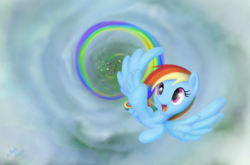 Size: 1630x1078 | Tagged: safe, artist:stratodraw, rainbow dash, pegasus, pony, g4, cloud, cute, dashabetes, female, flying, mare, multicolored hair, smiling, solo