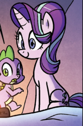 Size: 399x606 | Tagged: safe, artist:agnes garbowska, idw, official comic, spike, starlight glimmer, dragon, pony, unicorn, friendship is magic #56, g4, my little pony: friendship is magic (idw), cropped, cute, cutie mark, face of mercy, female, glimmerbetes, mare, smiling