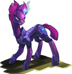 Size: 2988x3041 | Tagged: safe, artist:alumx, tempest shadow, pony, unicorn, g4, my little pony: the movie, armor, broken horn, concave belly, eye scar, female, high res, horn, mare, scar, slender, solo, sparking horn, standing, thin, turned head