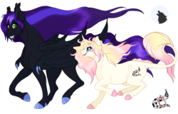 Size: 1350x871 | Tagged: safe, artist:bijutsuyoukai, oc, oc only, oc:moonfury, oc:rose gold, bat pony, pony, unicorn, female, mare, running, simple background, transparent background