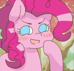Size: 316x304 | Tagged: artist needed, safe, pinkie pie, earth pony, pony, g4, 4chan, animated, blushing, drawthread, female, frame by frame, gif, laughing, noblewoman's laugh, open mouth, ponified, smug, solo, yuru yuri