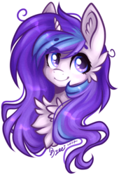 Size: 487x717 | Tagged: safe, artist:tay-niko-yanuciq, oc, oc only, pony, unicorn, art trade, female, looking at you, mare, purple mane, simple background, solo, transparent background