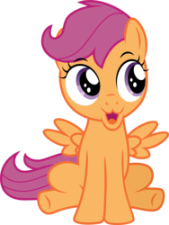 Size: 3001x3988 | Tagged: safe, artist:cloudy glow, edit, vector edit, scootaloo, pegasus, pony, g4, .ai available, :3, amethyst (steven universe), cute, cutealoo, face edit, faic, female, filly, foal, high res, reference, simple background, sitting, solo, steven universe, transparent background, vector, wat
