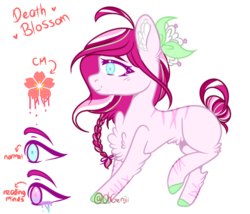 Size: 2000x1715 | Tagged: safe, artist:glitterskies2808, oc, oc only, oc:death blossom, earth pony, pony, chest fluff, female, flower, flower in hair, mare, reference sheet