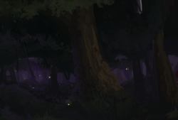 Size: 2169x1465 | Tagged: safe, artist:celestiawept, firefly (insect), background, everfree forest, forest, night, no pony, painting, scenery