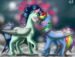 Size: 597x448 | Tagged: safe, artist:darindashiedo, rainbow dash, soarin', pony, g4, heart, male, ship:soarindash, shipping, straight