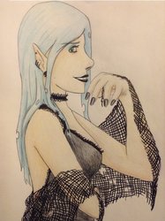 Size: 1024x1371 | Tagged: safe, artist:fireferretpabu13, queen chrysalis, human, g4, elf ears, female, humanized, lipstick, mesh, solo, traditional art